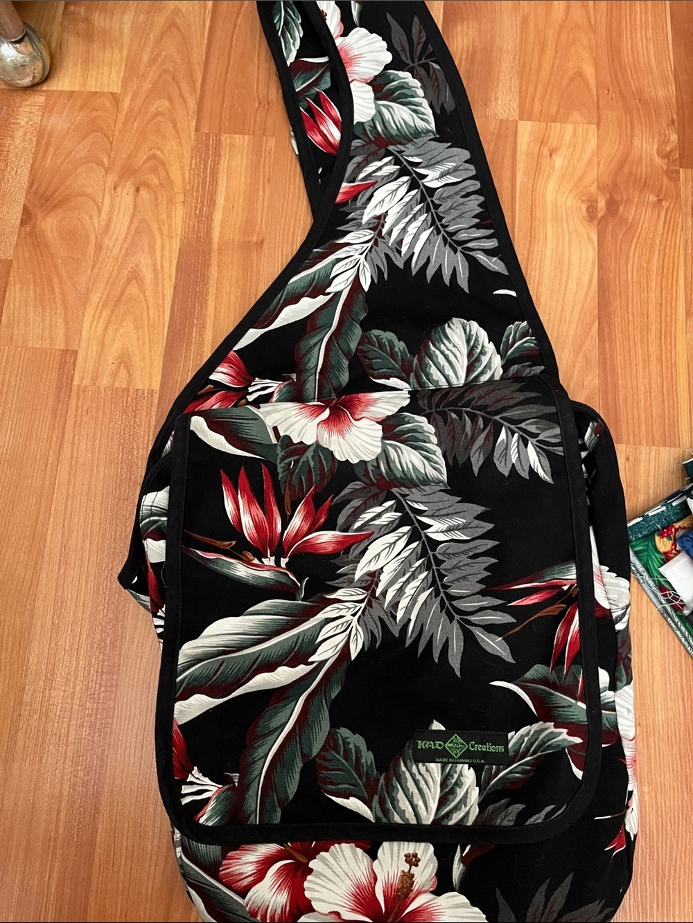 Kad Creations Hawaii Tropical Floral Sling Bag in Black, Red & Green